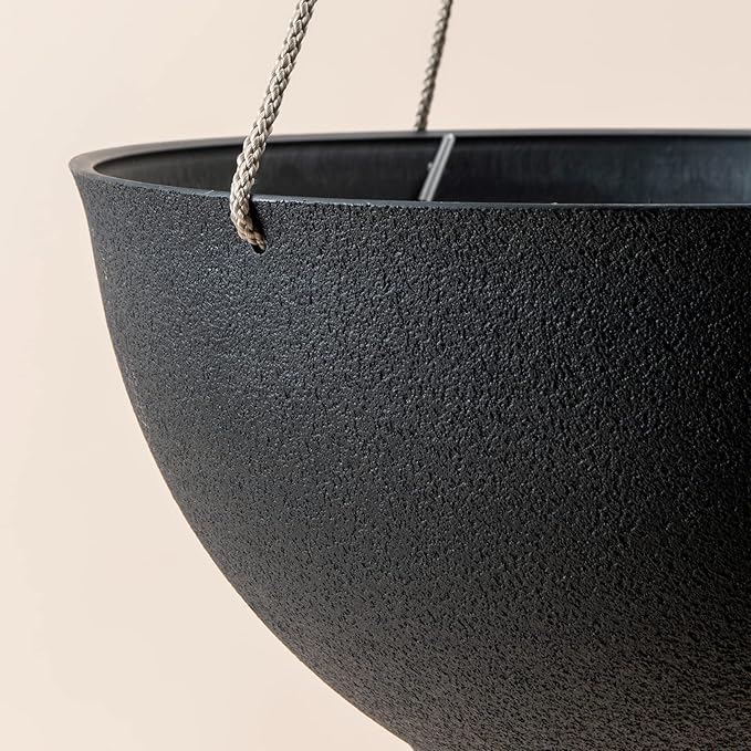 LA JOLIE MUSE Hanging Planters for Outdoor Plants, Large Hanging Planter with Drain Holes, Black Hanging Flower Pots (13.2 Inch, Set of 2)