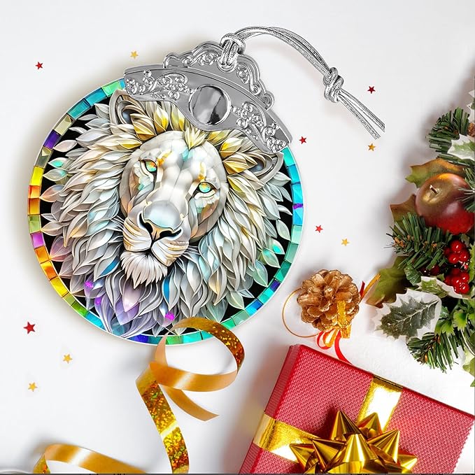 Stained Glass Suncatcher, Jocidea Lion Ornament, Christmas Ornaments, Holidays Ornaments, Christmas Tree Decor, Lion Decor for Home, Lion Gifts