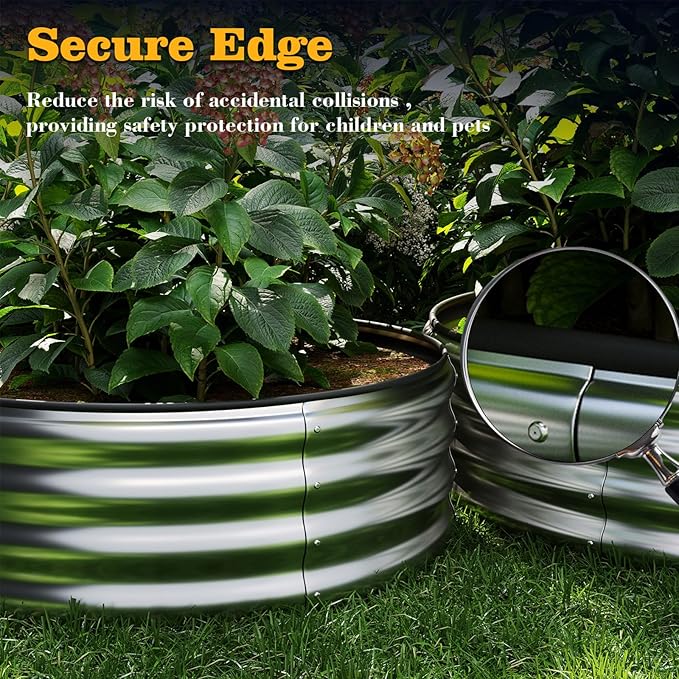 Galvanized Metal Planter Round Raised Garden Bed Kit for Gardening Outdoor Grow Garden Box Raised Flower Bed Round Galvanized Planter Outdoor Brown 1PC