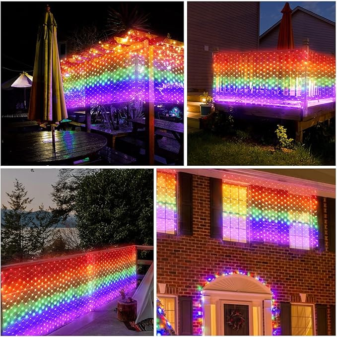 LGBTQ Pride Flag Outdoor 6.6 x 3.3 Foot, 8 Modes Rainbow String Lights with 384 Super Bright LED, Vivid Colors Waterproof Pride Decorations, Progress Pride Flag for Pride Month, Room, Party and Yard