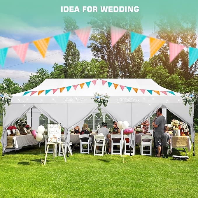 COBIZI 10x30 Pop Up Canopy Tent Heavy Duty with 8 Removable Sidewalls, Commercial Portable Tents for Parties Ez Up Canopy All-Weather Windproof & Waterproof and UPF 80+ Wedding Tent Sun Shelter