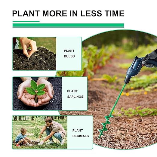 4 Pack Garden Ground Earth Spiral Drill Bit for 3/8" Hex Drive Drill, Auger Drill Bits for Bulbs Planting, Hole Digger Flowers,Bedding Digging Plant Rapid Planter Tool