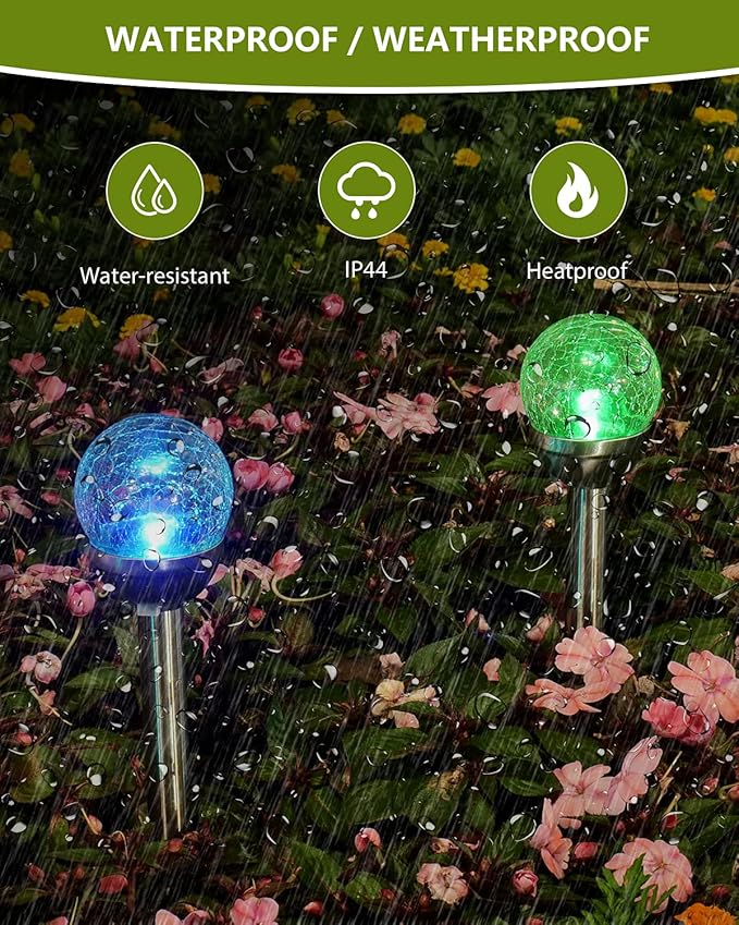 3 Pack Color Changing Outdoor Solar Landscape Lights - Waterproof Cracked Glass Ball LED Pathway Lights for Patio Garden Pathway Decoration