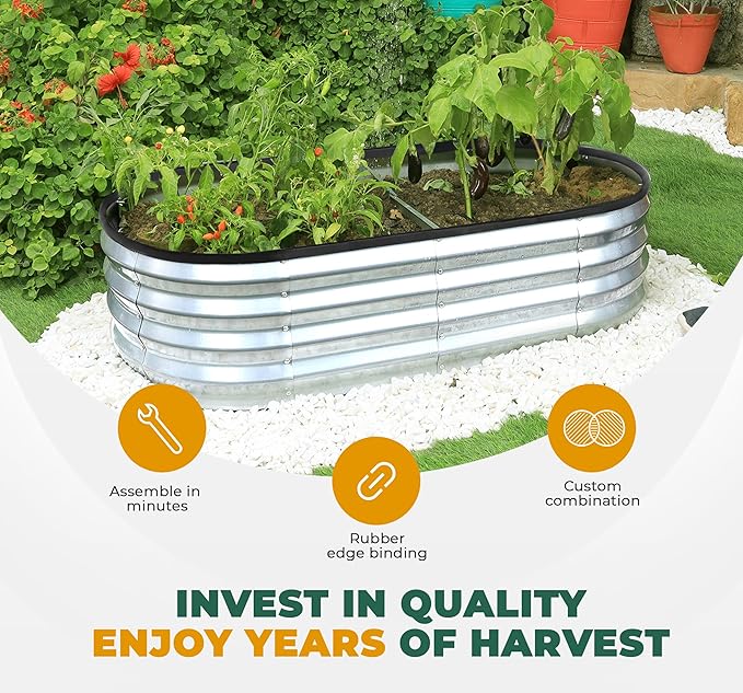 Utopia Home Galvanized Raised Garden Bed, 6 by 2 by 1 feet Lightweight Planter Boxes Outdoor with Easy Assembly, Large Garden Bed for Vegetables, Fruits, Flowers, Silver