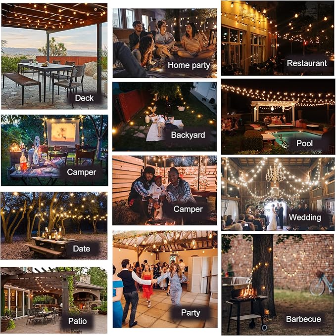 DAMAING Outdoor String Lights 200FT Waterproof,Patio String Lights for Outside with Shatterproof 104 Edison LED Bulbs,Vintage Dimmable Hanging Lights for Christmas,Wedding,2 Pack × 100FT White Cable