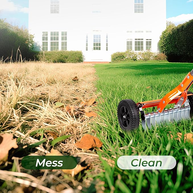 Walensee Dethatching Roller Rake with 76.8'' Adjustable Handle, 2mm Stainless Steel Blades, Heavy Duty Lawn Thatch Remover for Moss, Grass Clippings, Leaves & Debris – Ideal for Yard & Garden Cleanup