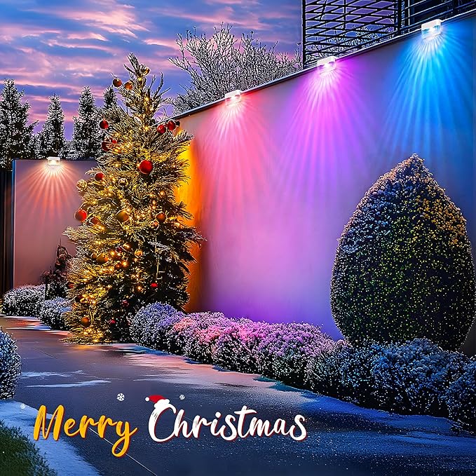 SOLPEX Solar Fence Lights Outdoor,Solar Deck Lights Waterproof Led Solar Lights for Outdoor Stairs,Step,Patio,Yard,Garden,Balcony and Porch,8 Pack Shell-Like Light Spots(White Shell,Warm White&RGB)