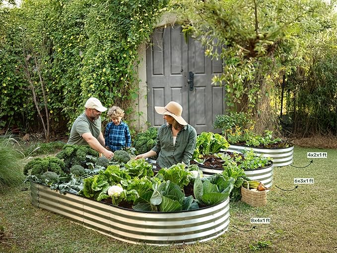 Galvanized Raised Garden Beds Outdoor // 8×4×1 ft Planter Raised Beds for Gardening, Vegetables, Flowers // Large Metal Garden Box // Patented Tool-Free Design (White)