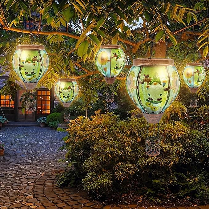 Solar Hot Air Balloon Lantern with Flame, Solar Hot Air Balloon Waterproof Lantern for Garden Farmhouse Decoration (GardenGnome2pcs)