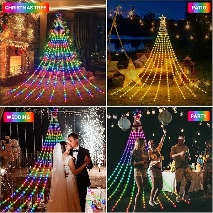Christmas Decoration RGB String Lights, Outdoor Color Changing Christmas Lights 320 LED 11.5 Ft Star Tree Topper Fairy String Lights with 8 Light Modes for Christmas New Year Holiday Garden Yard