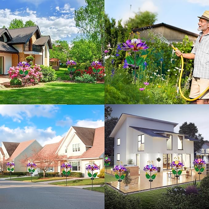 Solar Wind Spinner, 38 Inch Metal Stake Yard Spinners,Solar Powered Multi-Color LED Glass Ball with Kinetic Wind Sculpture Spinner Windmills for Yard