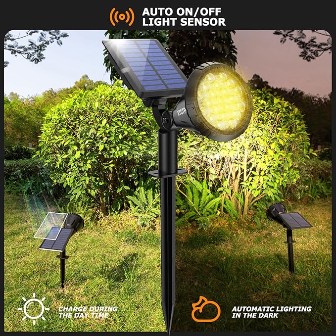 Solar Spot Lights Outdoor, 21 LEDs Brightness Solar Flag Lights Outdoor IP67 Waterproof Solar Garden Stake Lights, 2-in-1 Adjustable Solar Power Outdoor Lights for Fence Warm White(6 Pack)