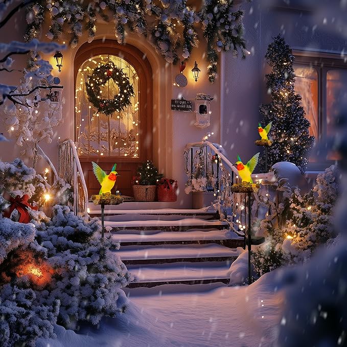 Birdsong Hummingbird Garden Decor Statues Stake Figurine Solar Lights for Outside Lawn Yard Porch Patio Flowerbed Christmas Decorations Outdoor for Moms Birthday (Green Hummingbird)