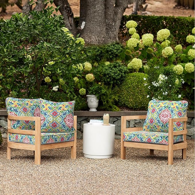 LVTXIII Outdoor Deep Seat Cushion Patio Seat and Back Cushion Set Seasonal Chair Cushion for Dining Arm Chairs, Wicker Chairs and Garden Furniture Decoration, 22"x22"x4", Damask Red