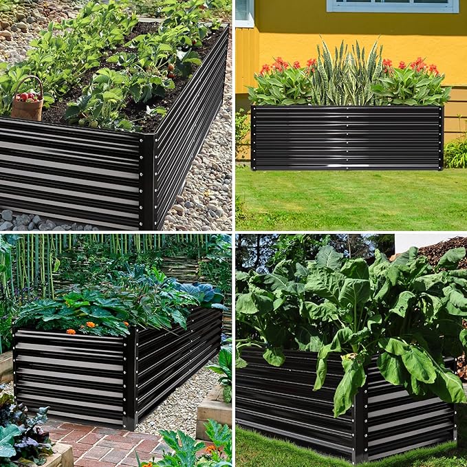 JERIA 6×3×2ft Galvanized Raised,Outdoor Metal Raised Garden Bed, Rectangular Deep Root Planter Box for Vegetables, Flowers, Herbs