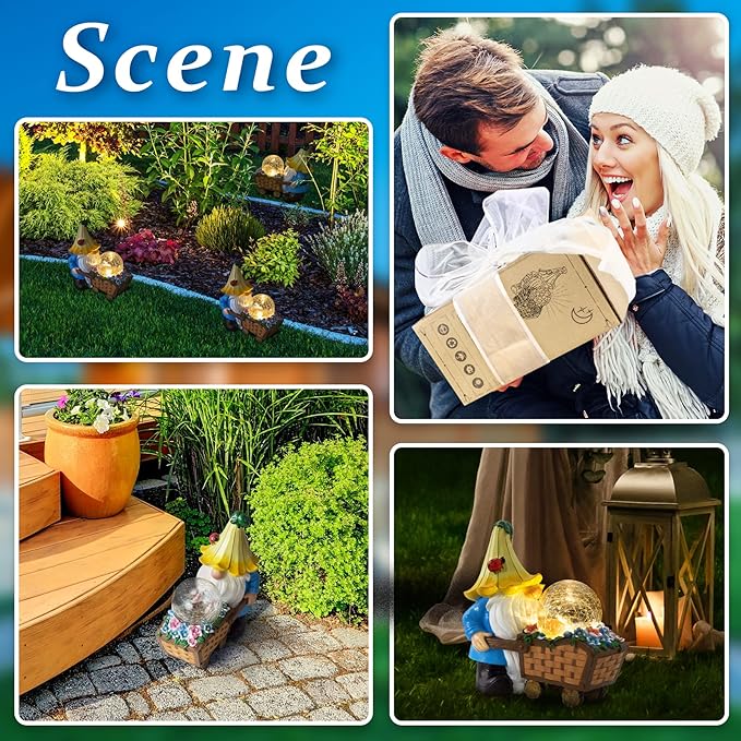 Garden Gnomes Outdoor Decorations Solar Statues,Garden Gnome Decor with LED Lights,Gnomes Clearance for Patio Lawn Decor Gnome Gift for Woman