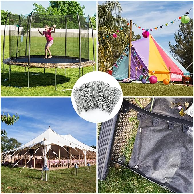 DAJAVE 200 Pack Landscape Staples 6 Inch, 11 Gauge Stakes Galvanized Garden Stakes, U-Shaped Garden Ground Stakes for Landscaping Barrier Fabric Irrigation Hoses Fixed Fences and Tents