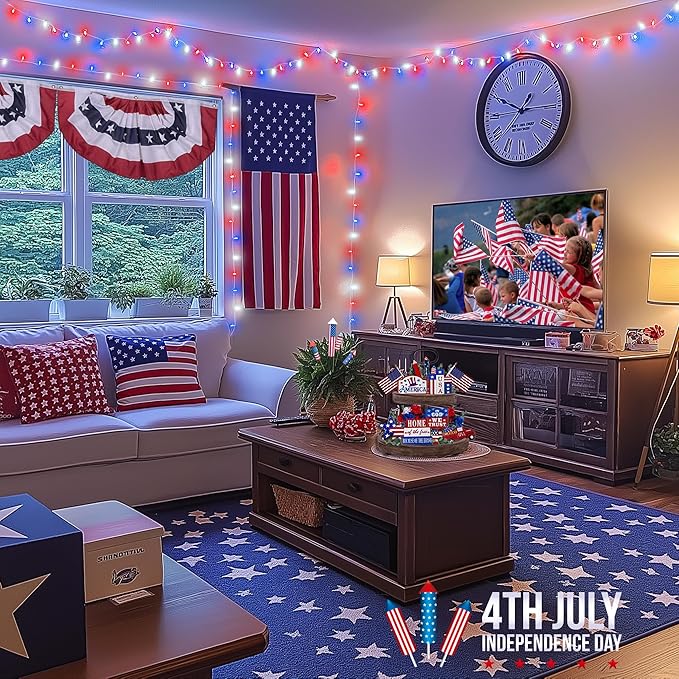 JMEXSUSS Red White & Blue Lights Clear Wire, 66 Ft 200 LED 4th of July Decorations String Lights Plug in, Christmas Lights for Independence Day Celebration Party Memorial Day Patriotic Holidays Decor