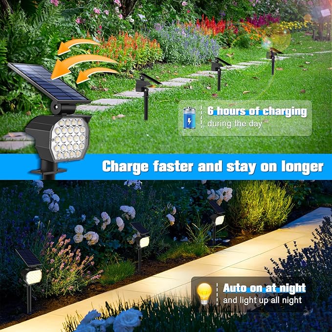 NIORSUN Solar Spot Lights Outdoor,23 LEDs Landscape Lighting with Auto On/Off and 3 Lighting Modes, IP67 Waterproof Spotlights,Outdoor Solar Lights for Yard Garden,12 Pack(Warm White)