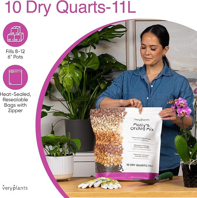 Molly's Orchid Mix - Premium Soilless Potting Mix for Orchids - Contains Bark, Coco Chips, Akadama, Pumice, Lava Rock, 11 Liters