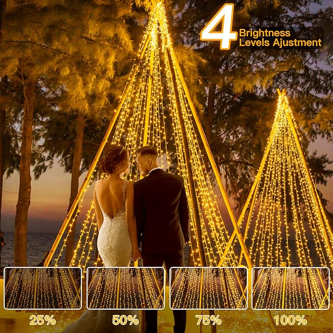 Ollny Christmas Lights Outdoor 400LED 131FT, Warm White Fairy Lights with Remote 3 Timer, Plug in 8 Modes String Lights for Bedroom Indoor Outside House Party Xmas Decorations