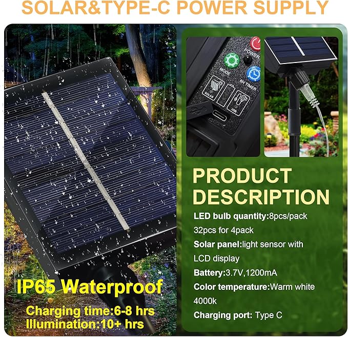 Solar Garden Lights 4 Pack - Outdoor Waterproof Decorative Fairy Lights for Yard, Pathway, Flowerbed, Balcony, Patio & Garden Decor