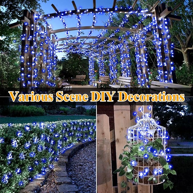 Ollny Solar String Lights for Outside, 2 Pack Total 132FT 400LED Solar Christmas Lights Outdoor, IP67 Waterproof 8 Modes String Lights for Tree Yard Garden Patio Party, Blue
