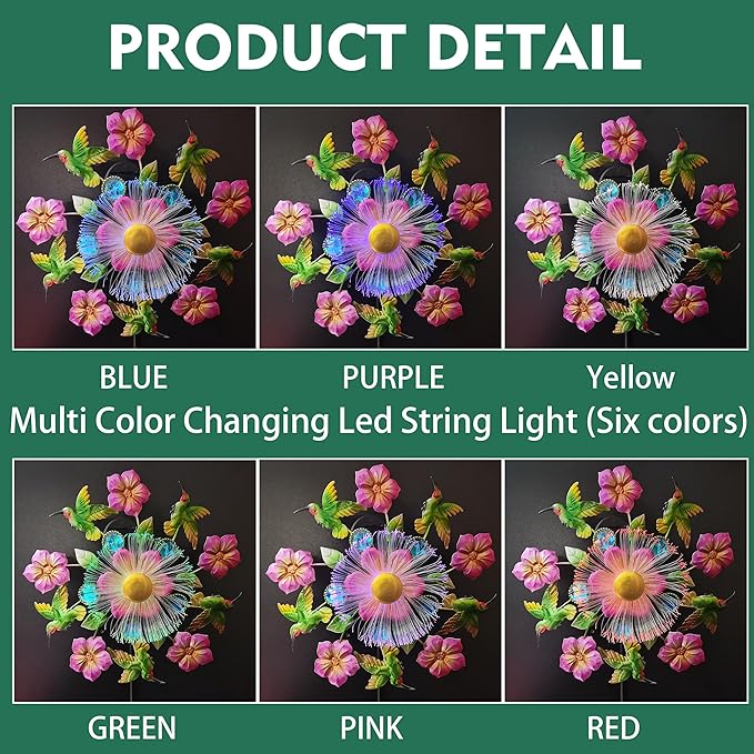 Solar Wind Spinners Outdoors for Yard and Garden - 40 Inch Metal Wind Sculpture, Outdoor Kinetic Windmill with Multi-Color Led Lights for Patio, Lawn & Garden Decoration (Magpies)