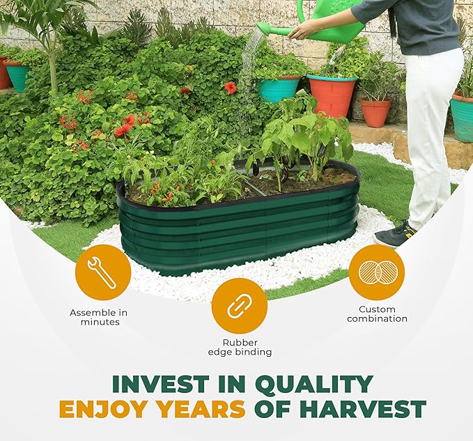 Utopia Home Galvanized Raised Garden Bed, 4 by 2 by 1 feet Lightweight Planter Boxes Outdoor with Easy Assembly, Large Garden Bed for Vegetables, Fruits, Flowers, Green