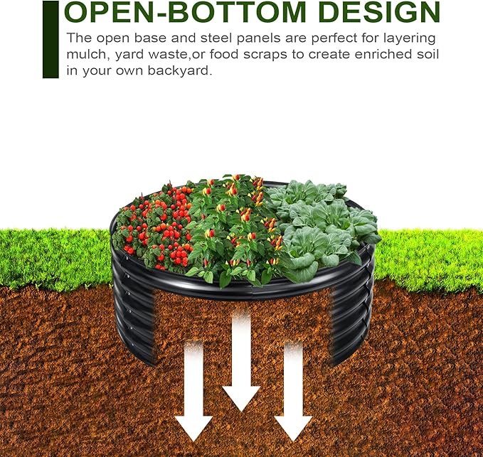 EDOSTORY 17" Tall, 42" Round Metal Raised Bed Garden Bed Kit, Galvanized Planter Raised Garden Boxes Outdoor, Large Metal Raised Garden Beds for Vegetables, Flowers, Herbs