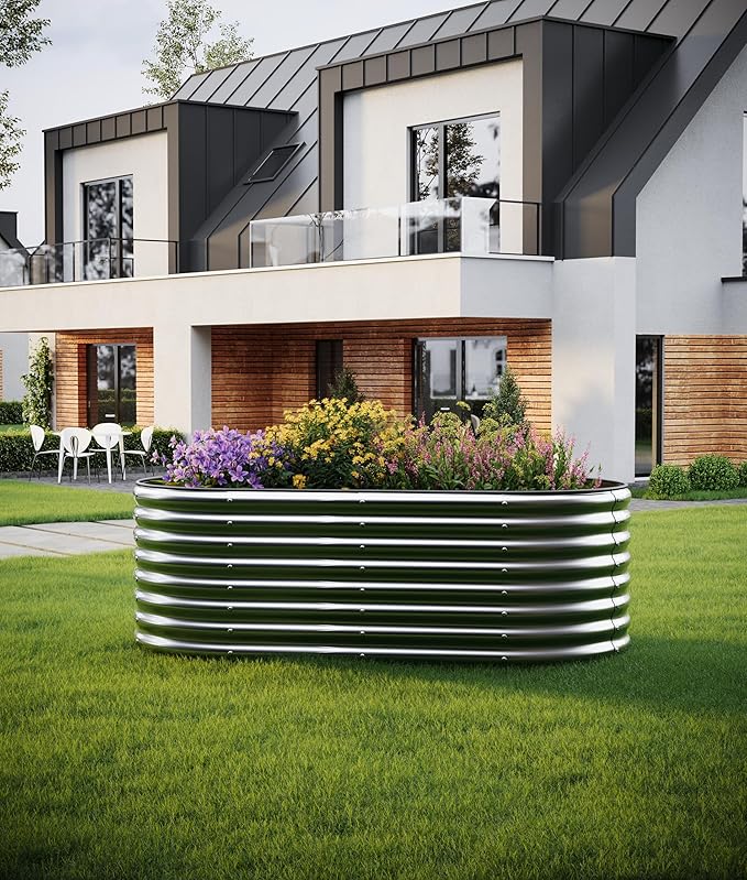 Large Raised Garden Bed Galvanized Metal Round Raised,Garden Bed Outdoor for Gardening 6x3x2FT for Vegetables Flowers Ground Planter Box