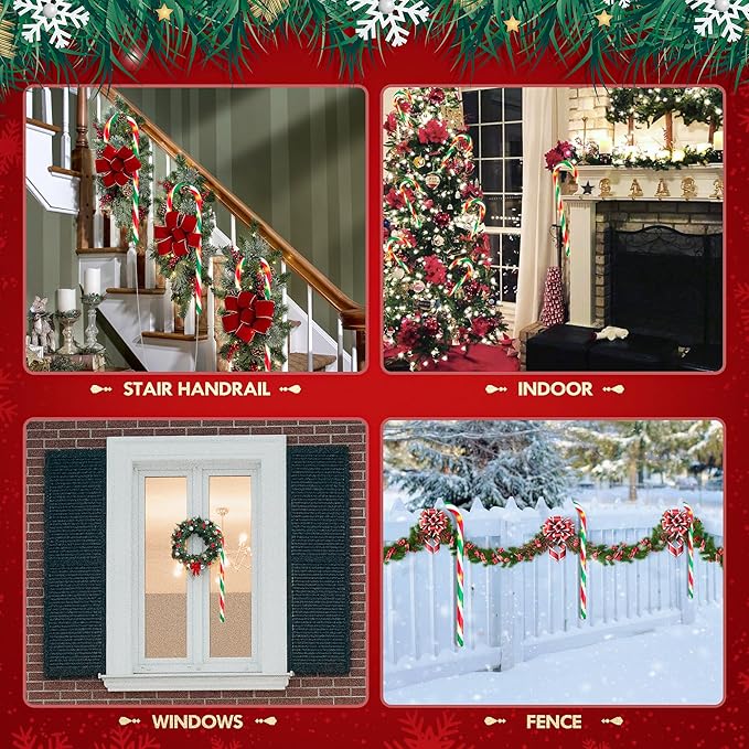 WeGuard 10PK Christmas Candy Cane Pathway Lights Outdoor Decorations 21" 8 Lighting Modes Flashing Waterproof Outdoor Lighted Christmas Decor for Garden Yard (Red&Green)