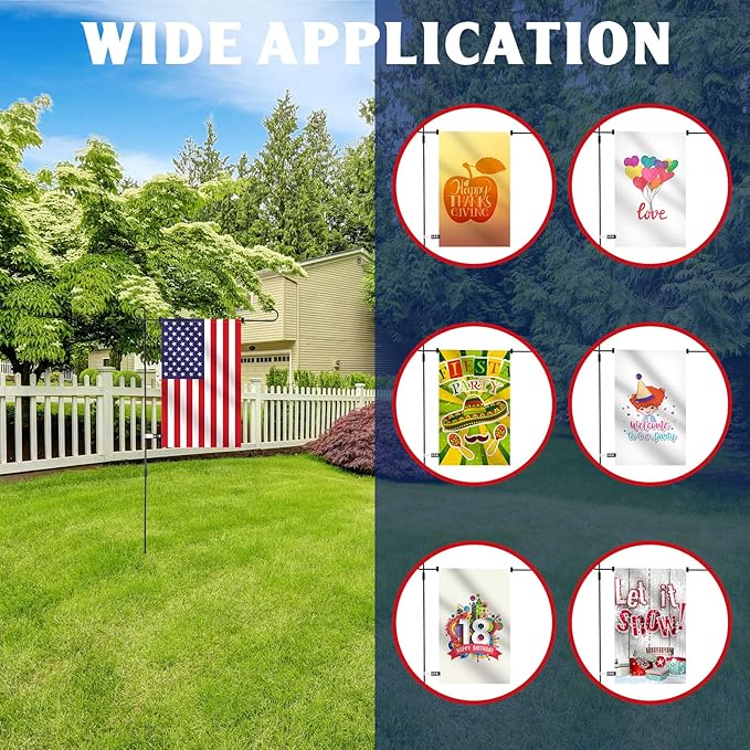 Therwen 12 Pack Garden Flag Stand 36.2 x 16.5 Yard Flag Holder Heavy Duty, with 3 Prong Base, Decorations,with Clip Spring Stoppers for Outdoor Garden Yard Lawn