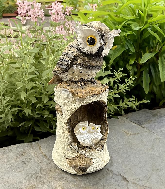 coolboy Owl Outdoor Garden Statue,Waterproof LED Solar Lights Outdoor Decor,Resin Owl Ornament,Solar Lantern Indoor Figurines for Patio Table Decor for Ourdoor Garden
