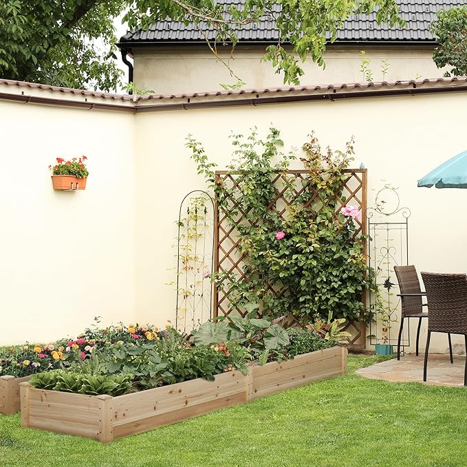 Crownland Outdoor Gardens 8 ft Raised Garden Bed Wooden Patio Raised Beds Backyard Elevated Planter Box Grow Vegetables Fruits Herb Yard Fast Easy Assembly