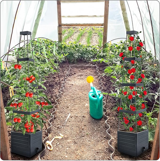 MQFORU Raised Garden Bed, 57" Tomato Planter with Trellis, Tomato Cages for Climbing Vegetables Plant, Self Watering Tomato Support Box for Garden Pots, Use for Patios Greenhouse Indoor Outdoor(1Pc)