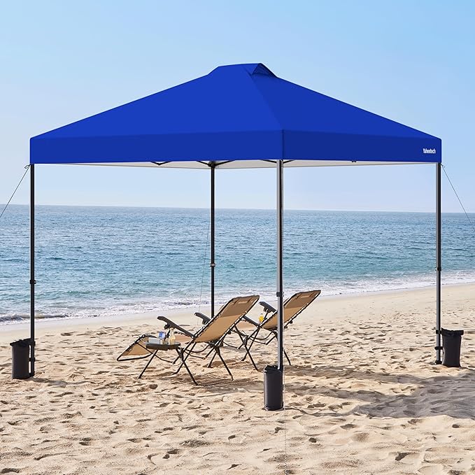 Yaheetech 10x10 Pop-up Canopy Tent w/ 2 Integrated Wheels for Mobility, Waterpoof & Heavy Duty, Instant Sun Shelter with Carry Bag, Weight Bags for Outdoor Camping Beach Patio Parties, Blue