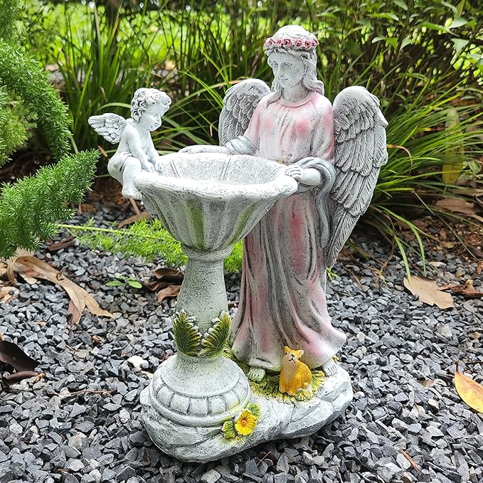 Solar Angel Figurine with Color Changing Light - Resin Statue Ornament for Outdoor Decor, Patio, Lawn and Housewarming Gift