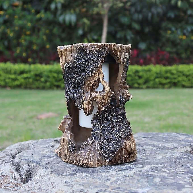 pearlstar Solar Lanterns Outdoor Tree Stump Fire Flame Light Halloween Decorative Solar Powered Lantern Waterproof Decor for Patio Garden Yard Pathway Lawn Deck,2PACK