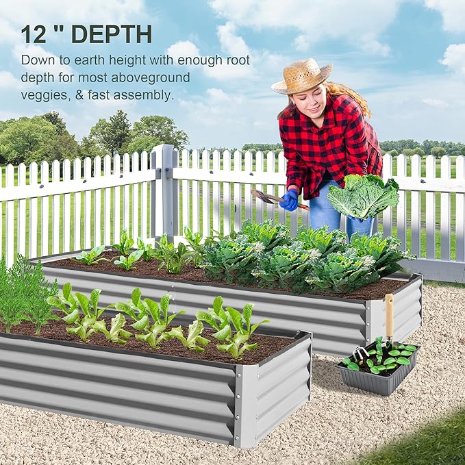 Domi Galvanized Raised Garden Bed, 6x3x1Ft Thickening Metal Planter Box for Vegetables Bottomless for Backyard Outdoor, 1" Deep w/ 128 Gallon Capacity - Silvery