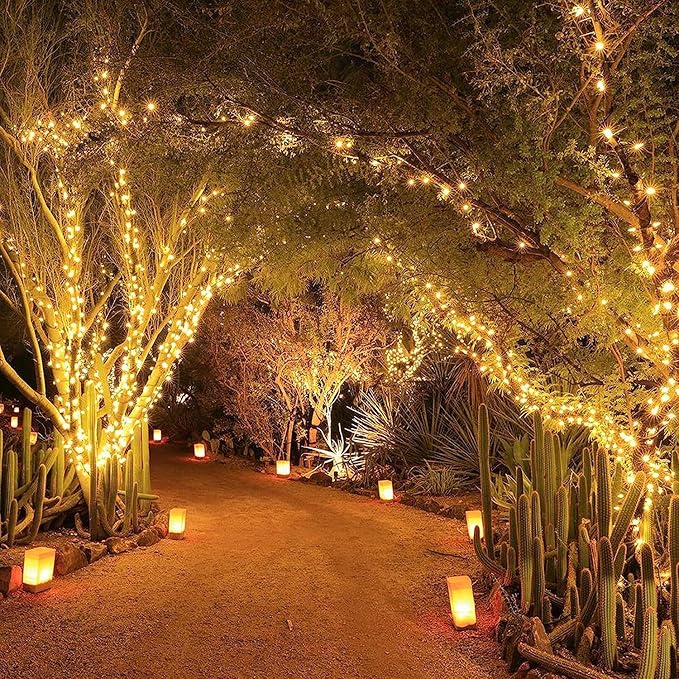 Joomer Solar Christmas Lights, 2 Pack Total 144 FT 400 LED 8 Modes Waterproof Solar Christmas Lights Outdoor for Christmas Decorations (Warm White)