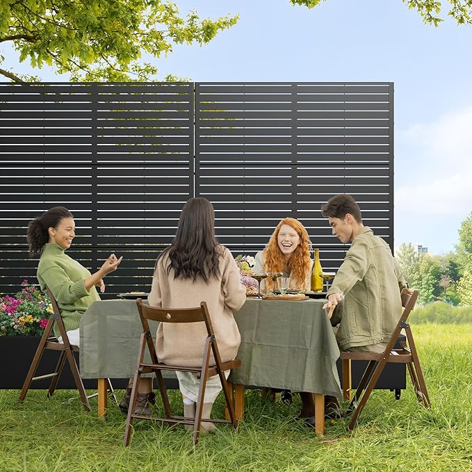 Casaphoria Metal Raised Garden Bed with Trellis and Wheels, 72"x47"x16" Planter Box for Climbing Plants, Vegetables & Vines, Features Drainage Holes and Privacy Screen (Black-Louvered)