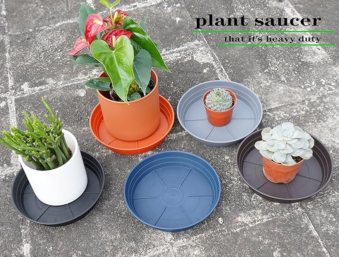Plant Saucer 8 Inch 4 Pack 6 8 10 12 14 16 18 20 25, Plastic Plant Trays for Pots,Extra-Deep Plant Water Dray Tray, Bird Bath Bowl, Heavy Flower Plant saucers Indoors and Outdoor No Holes 8in-4 blue