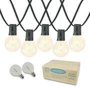 Novelty Lights 50 Feet G40 LED Patio String Lights with 50 Bulbs, Warm White, Weather Resistant and Shatterproof Replaceable Plastic Globe Bulbs, Black Wire