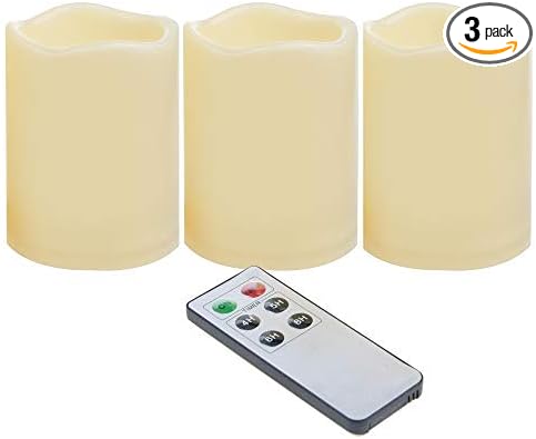CANDLE CHOICE Waterproof Outdoor Battery Operated Flameless Candles with Remote Timer Plastic Flickering Fake Electric LED Pillars for Lantern Garden Wedding Christmas Decorations 3x4 Inches 3 PCS