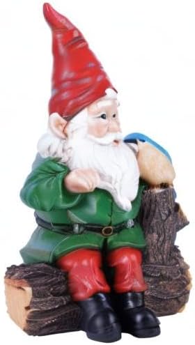 Garden Gnome Statues with Bird Resin Sculpture Gnome Sitting on The Stump Outdoor Statues for Outdoor Garden Decor