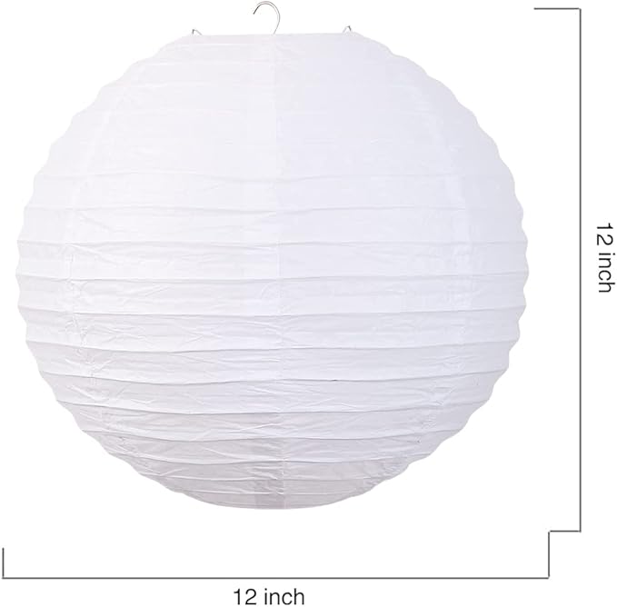 Chinese Style Paper Lanterns, Set of 12, Suitable for Party Decoration (White, 12in)