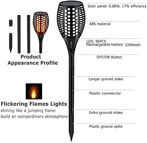 Aityvert Upgraded Large Solar Torch Lights, 43" Waterproof Outdoor 96 LED Dancing Flames Lights, Flickering Flames Garden Lights, Auto On/Off Landscape Decoration Pathway Patio Driveway Lighting (8)