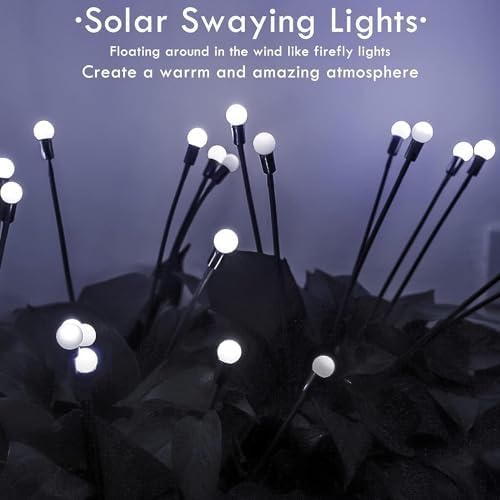 OZS Upgraded 2Pack Total 16LED Solar Christmas Lights - Solar Garden Lights Outdoor, Solar Firefly Lights, Sway by Wind, Solar Lights Outdoor Waterproof for Pathway Christmas Decoration(Cool White)