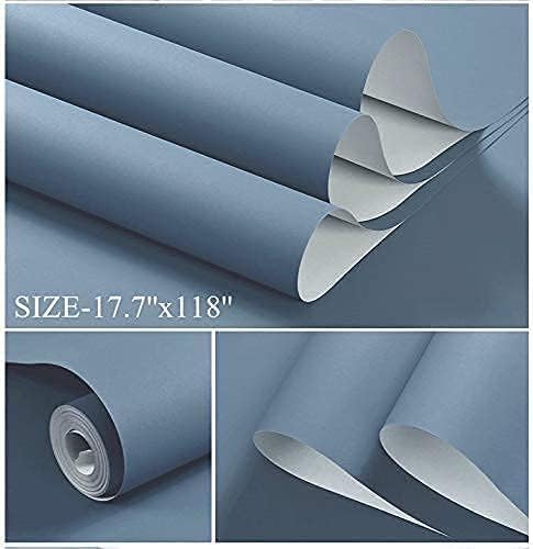 Dimoon 118''x17.7'' Blue Peel and Stick Wallpaper Contact Paper Modern Self Adhesive Wall Paper Removable Renter Friendly Textured Solid Color Shelf Cabinet Vinyl Roll (118''x17.7'',Blue Grey)